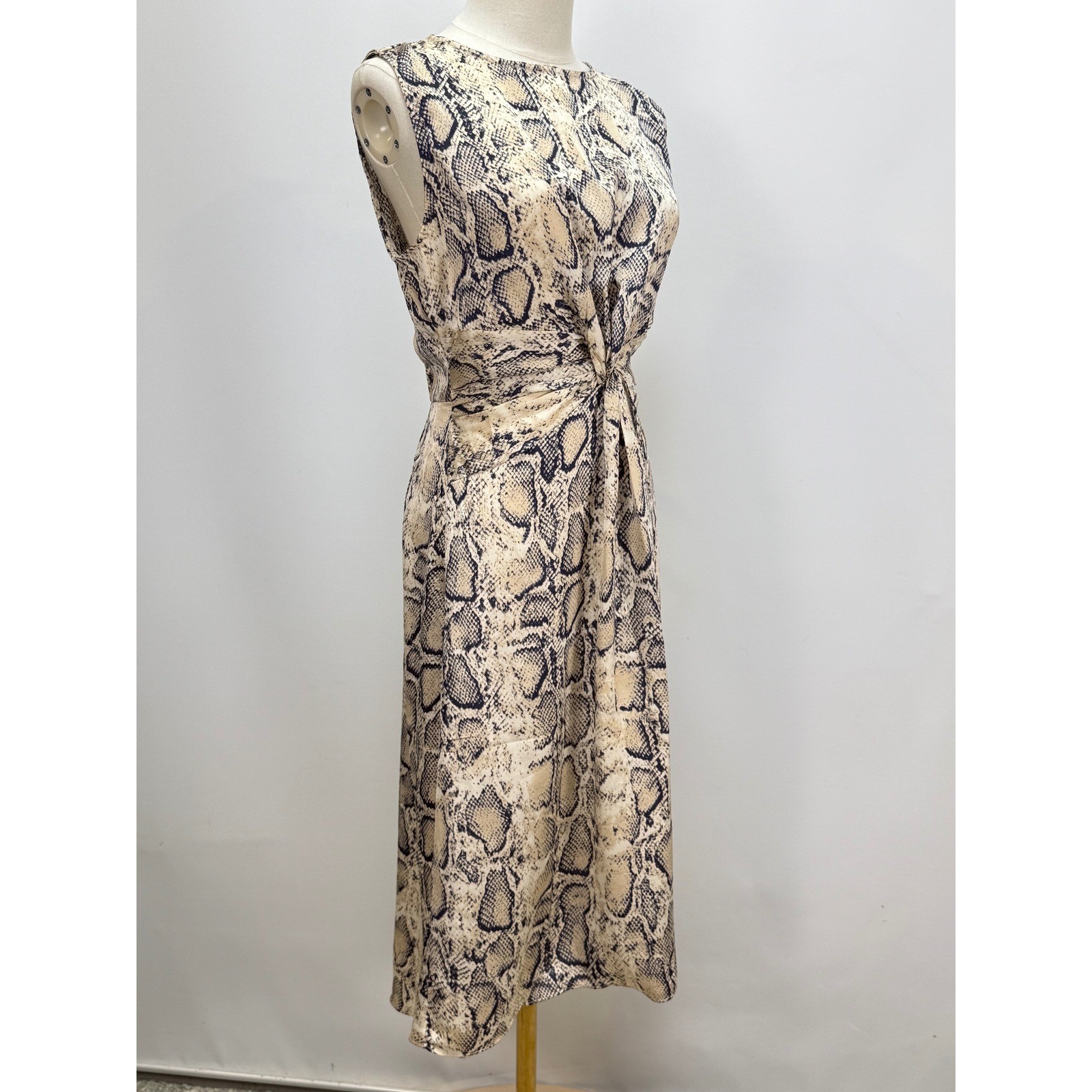 AQUA Womens Snakeskin Print Twist Front Sleeveless Midi Dress Neutral Beige M