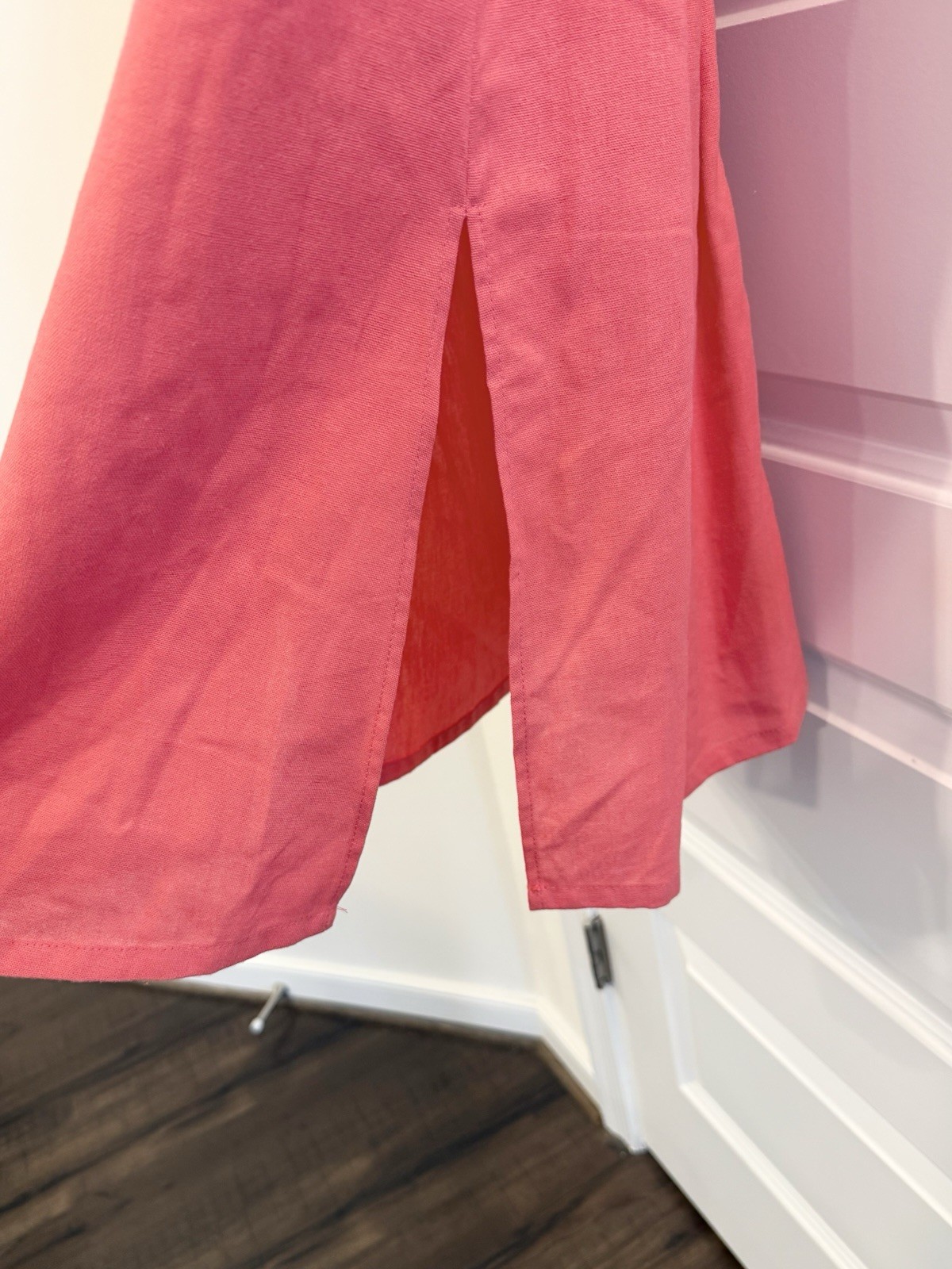 Linen Blend Button Front Shirt Dress Coral Belted Size M NEW
