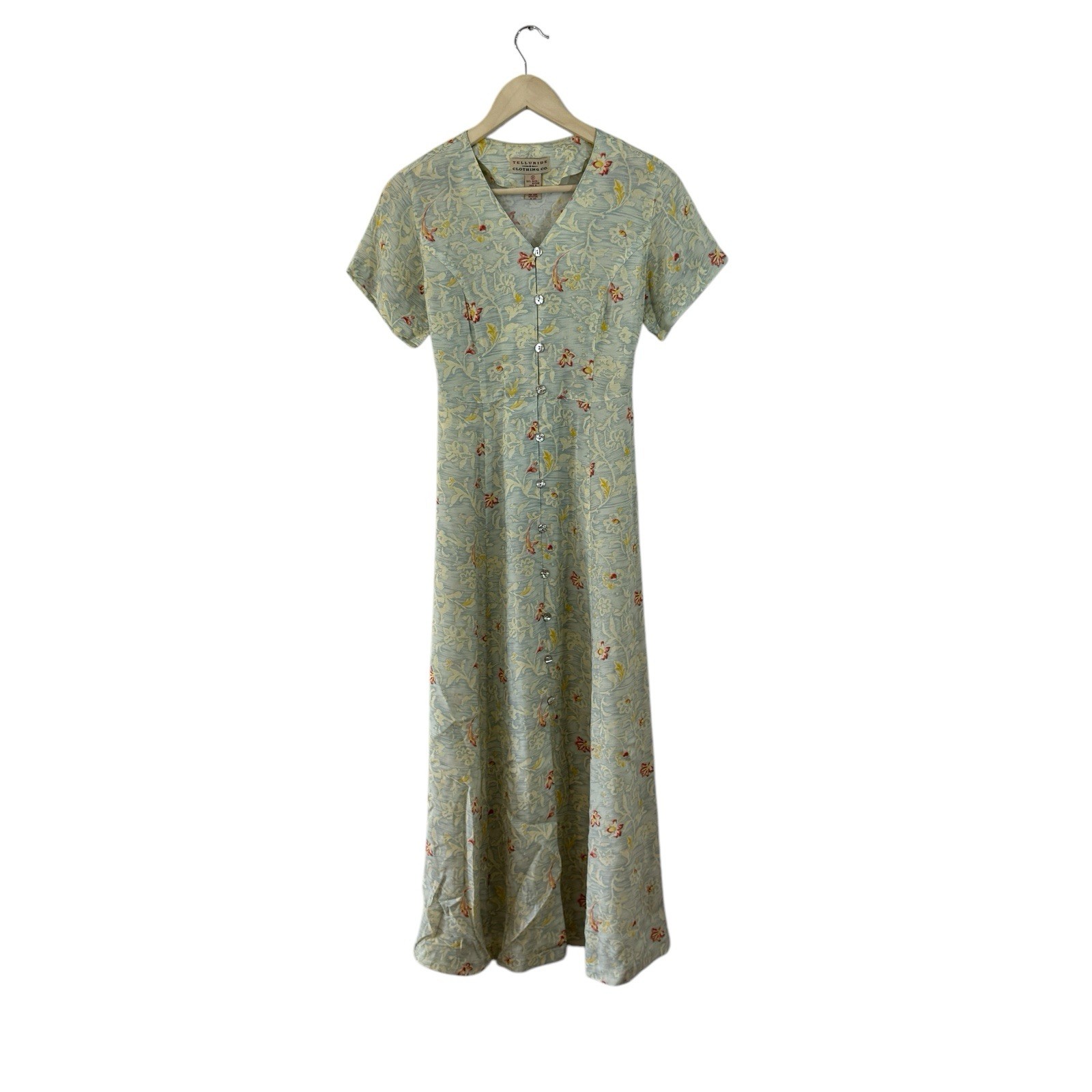Vintage Telluride Clothing 8 Shell Button Up Dress Midi Maxi Rayon Womens