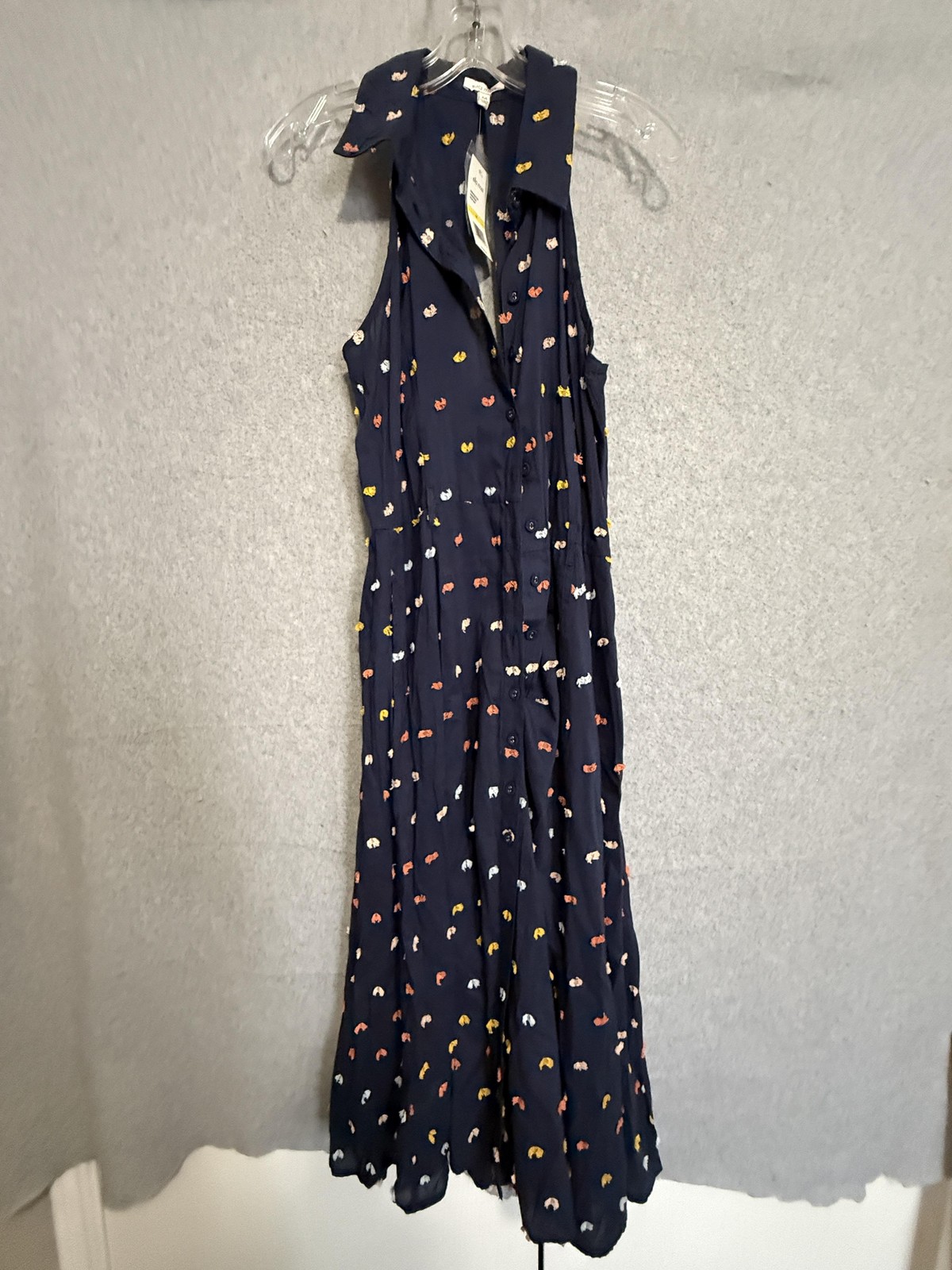 Ella Moss Dress Womens Medium Blue Christina Pick Dot Maxi Shirt Dress Pockets