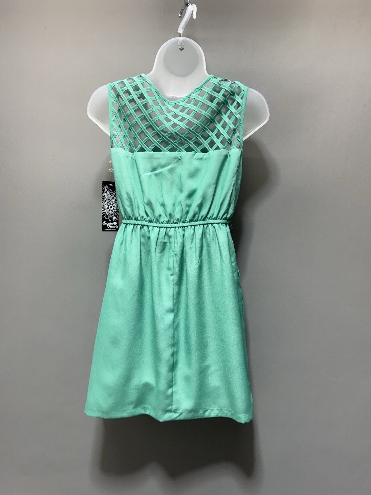 Sequin Hearts Teal Lattice Neck Dress S Sleeveless Fit & Flare NWT Juniors Party