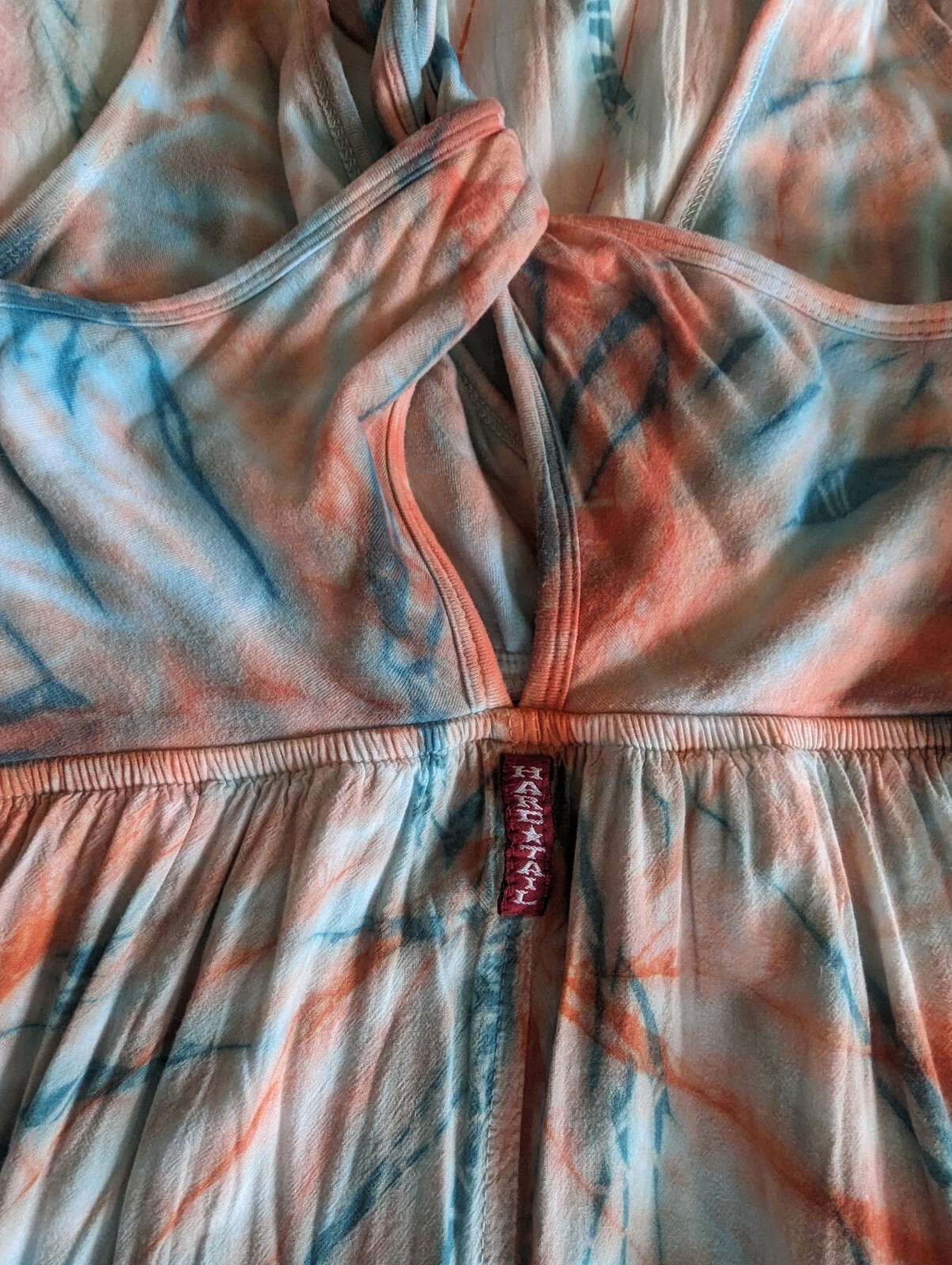 Hard Tail Twist Back Dress (S) Green Orange Tie Dye Maxi Cutout Breezy Flowy