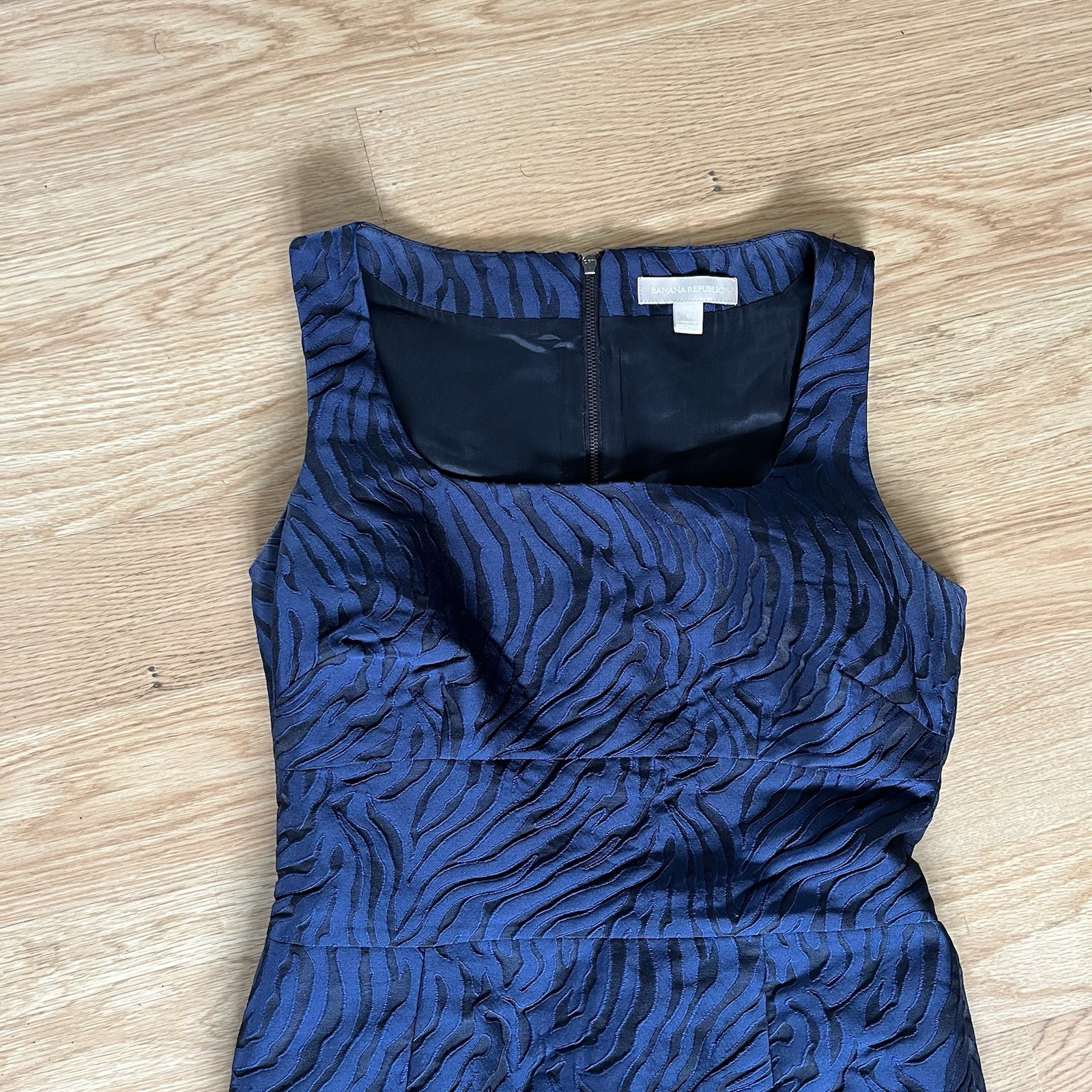 Banana Republic Womens Navy Black Zebra Stripe Square Neck Column Cocktail Dress