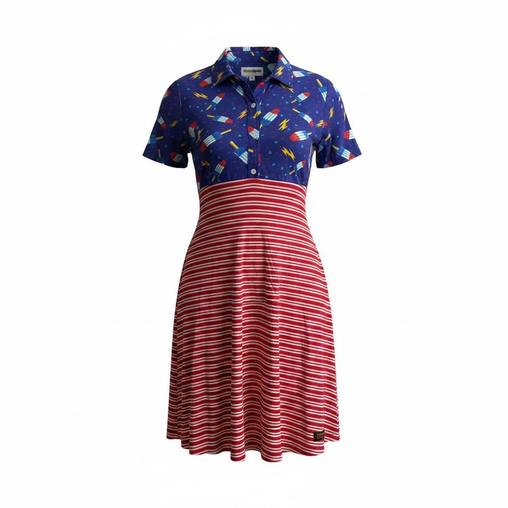 Rocket Pop Popsicle Americana Dress Size L Upcycled Wearable Art Velvet Familiar