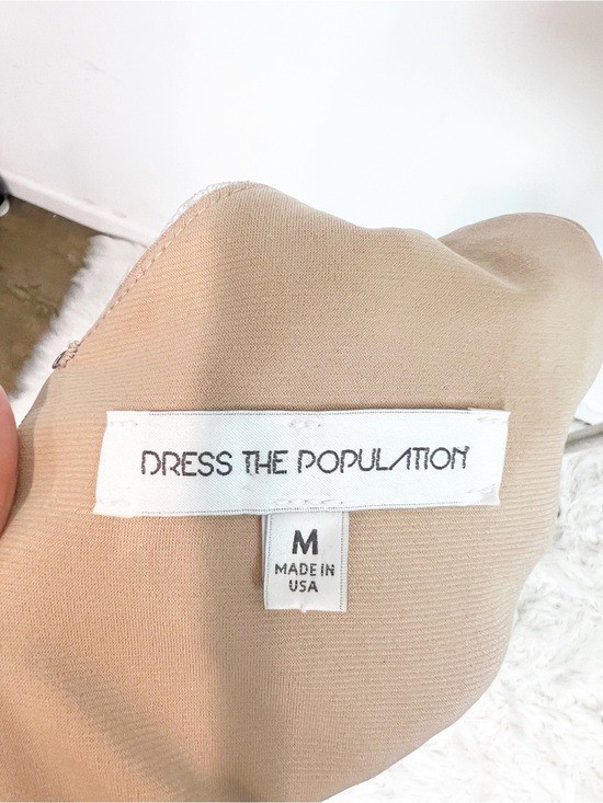 DRESS THE POPULATION AUDREY GRAY LACE EMBROIDERED V-NECK SLEEVELESS DRESS MEDIUM