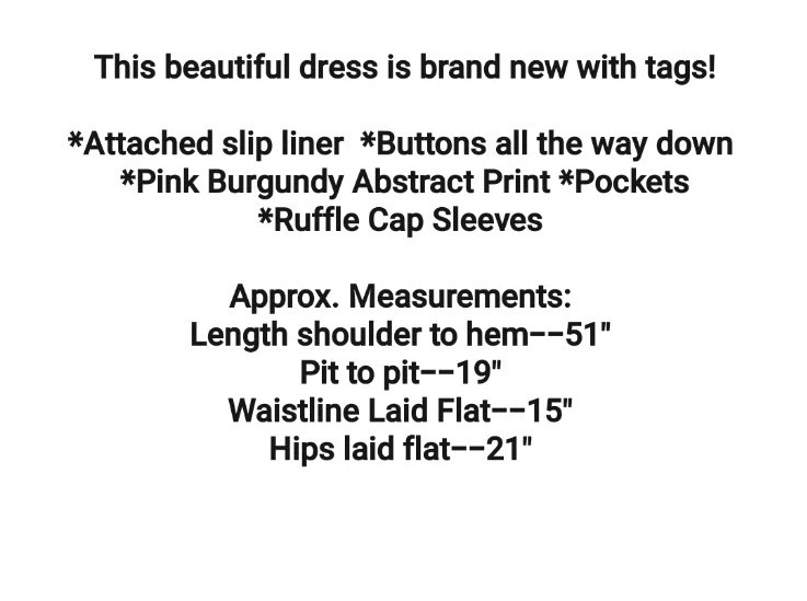 Simply Vera Wang Midi Dress M Button Down Abstract Ruffle Sleeve Pink NWT