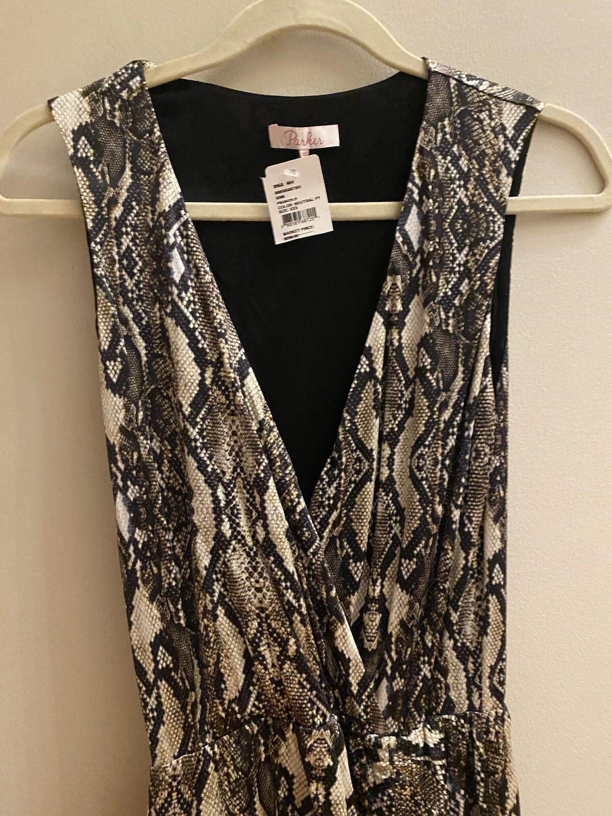 Dress V-neck Ruched Snake Print Midi Cocktail Dress New XXS