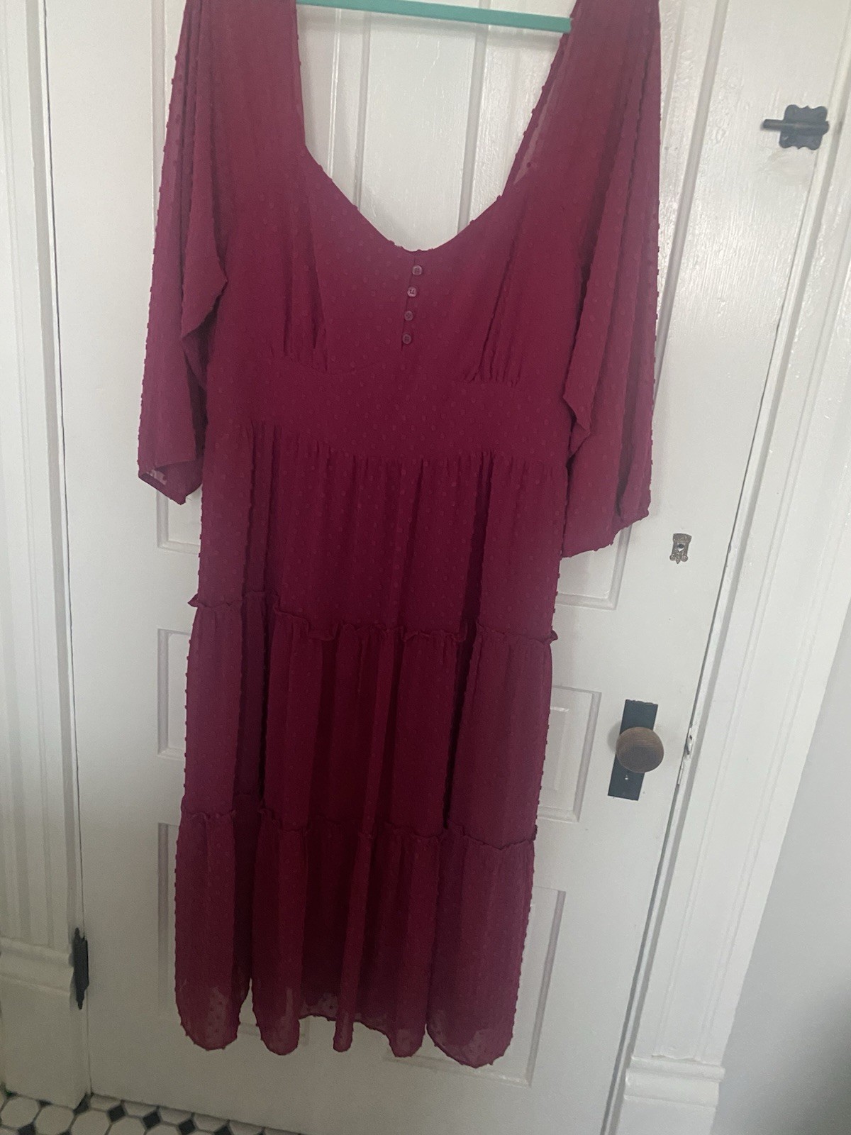 J. Crew Size 16 Dusty Berry Swiss Dot Long Sleeve Chiffon Tiered Midi Dress NWT