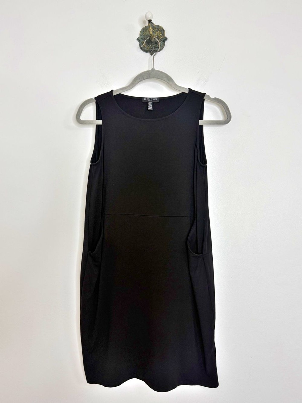 Eileen Fisher Black Tencel Lyocell Spandex Sleeveless Mini Dress Pockets PP 2P