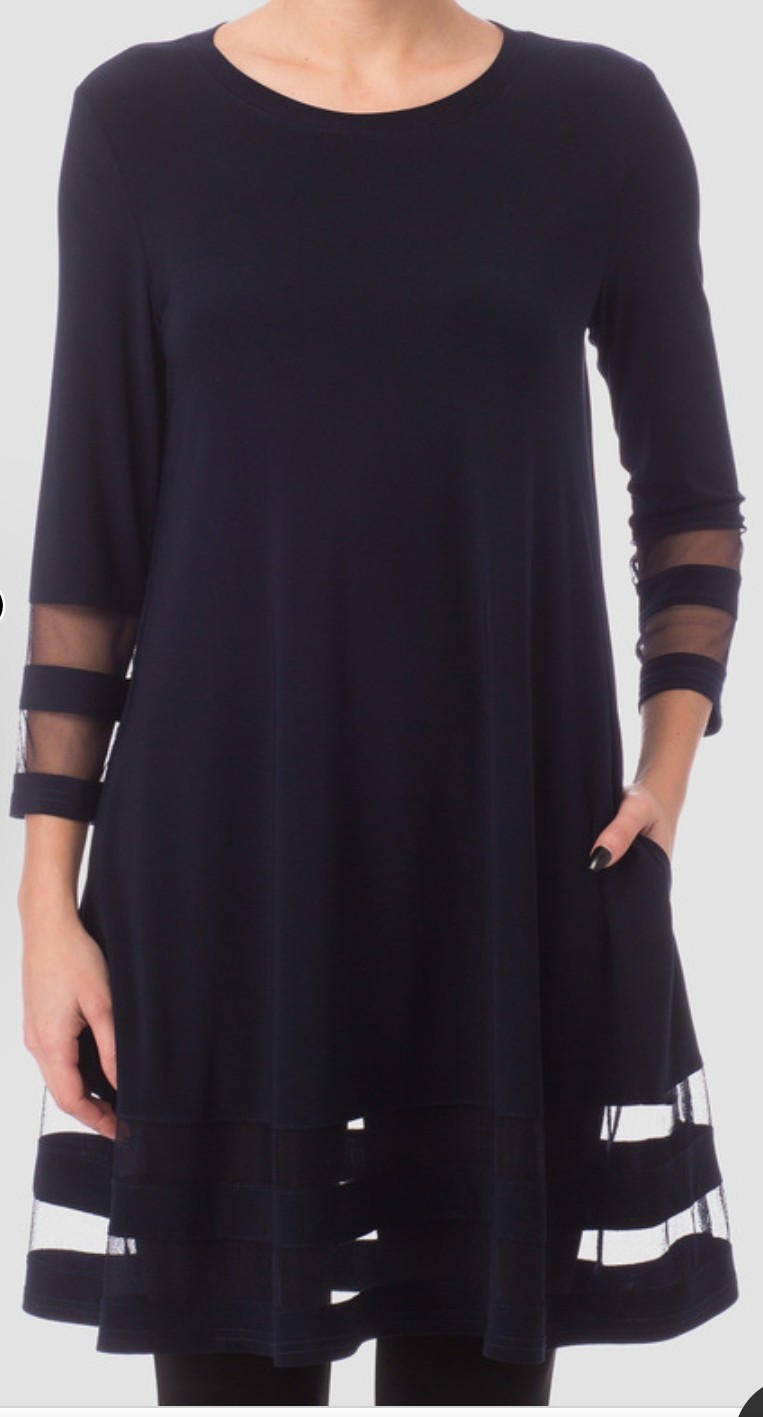 Joseph Ribkoff Dress Size 10 Black Tunic Style Pockets Stretch Mesh