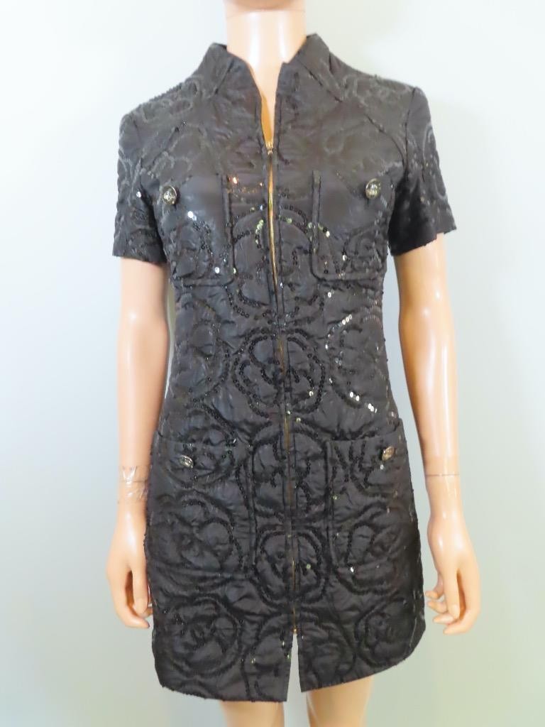 CHANEL Black Quilted Camellia Embroidered Sequin Dress F 36/US 4-altered