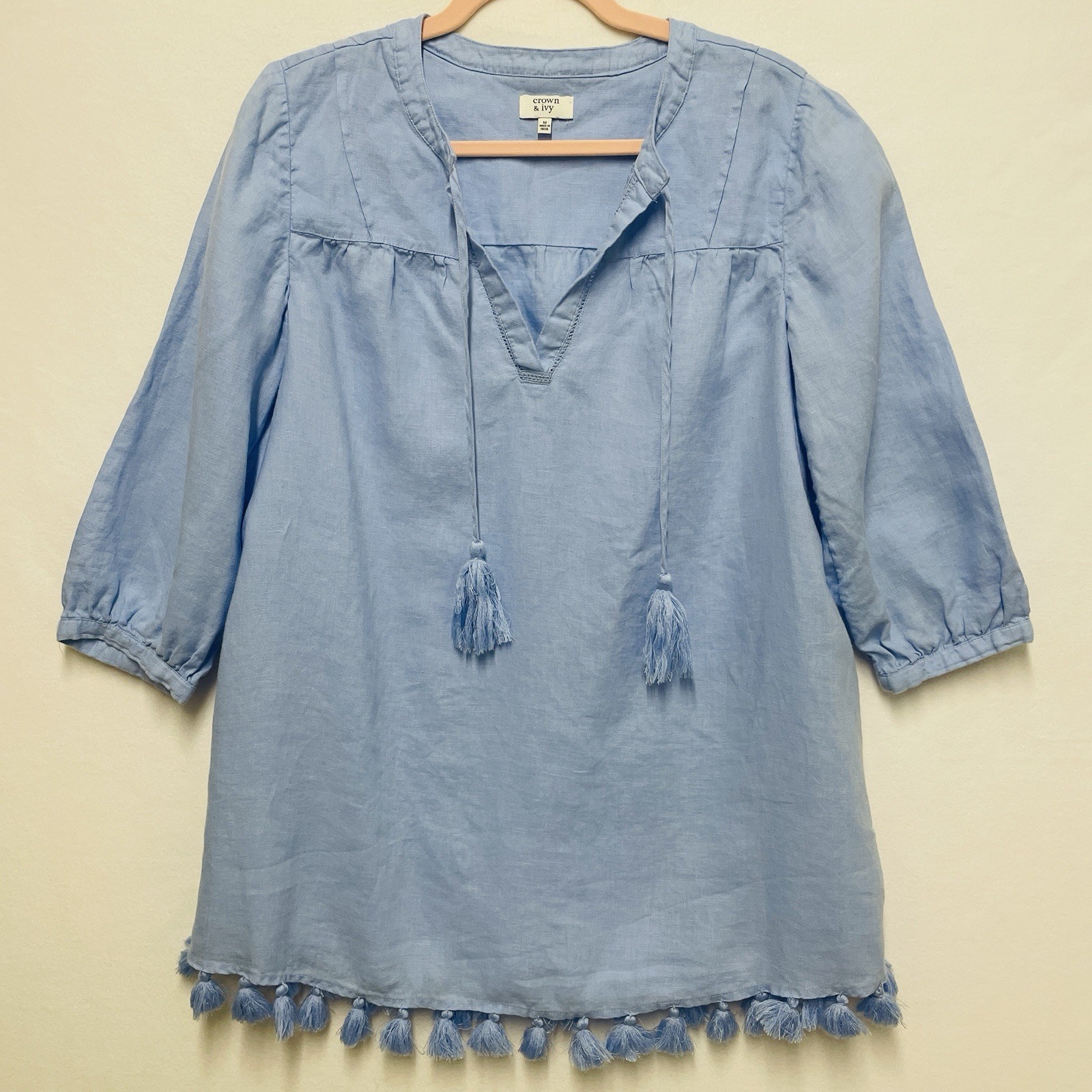 Crown & Ivy Women’s Light Blue Tasseled Cover Up Dress M