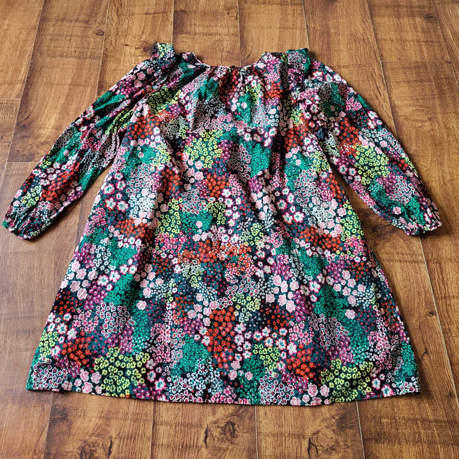 Oliver Bonas, lined smock swing dress, puff sleeve, ruffle detail 8 fits 12/14