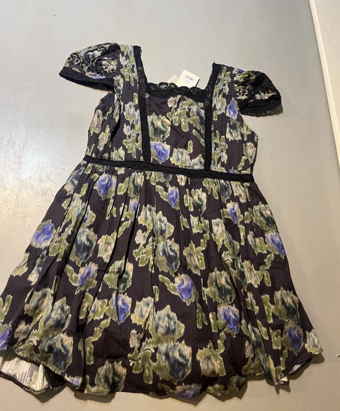 NEW LoveShackFancy Floral Lace Trim Mini Nutmeg Dress Size 4