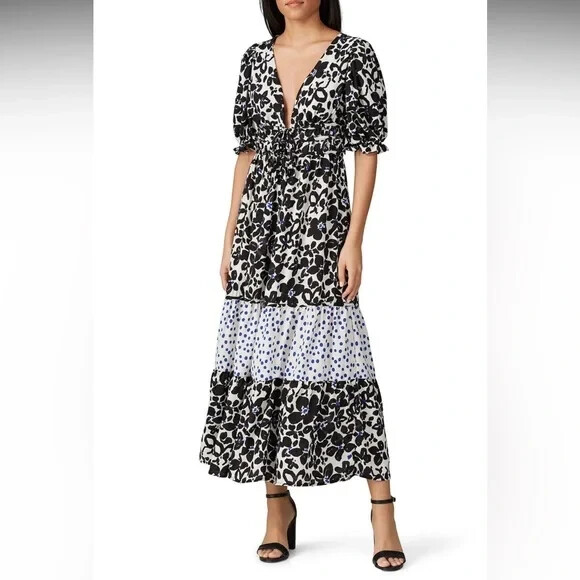 LOVE, WHIT by Whitney Port Black Floral Puff Sleeve Dress Size Size Medium