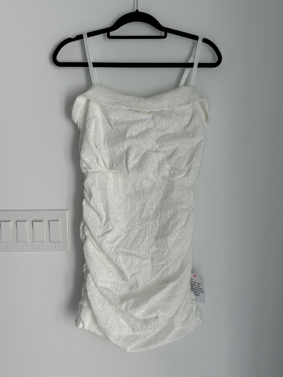 ASOS DESIGN strappy textured mini dress with ruched toggle detail in white NEW