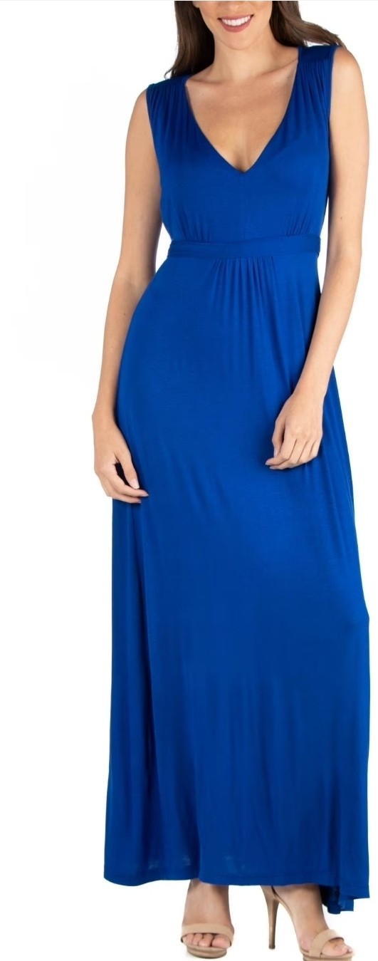 Nwt 24seven Comfort Apparel Sleeveless V Neck Maxi Dress Size Large Blue