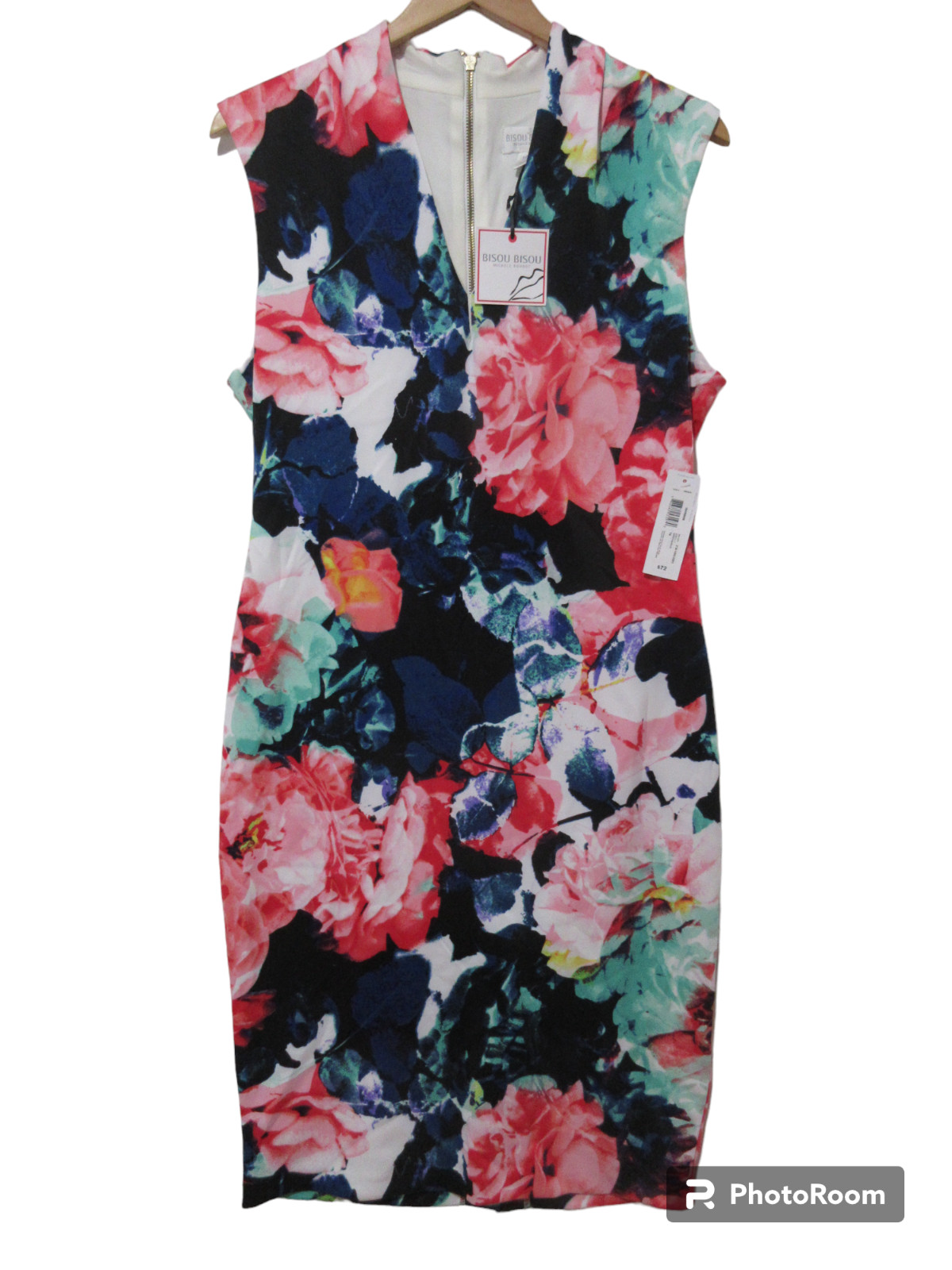 Sz 14 NWT $72 Bisou Bisou Colorful Floral Dress Bodycon Sleeveless Stretch Boho
