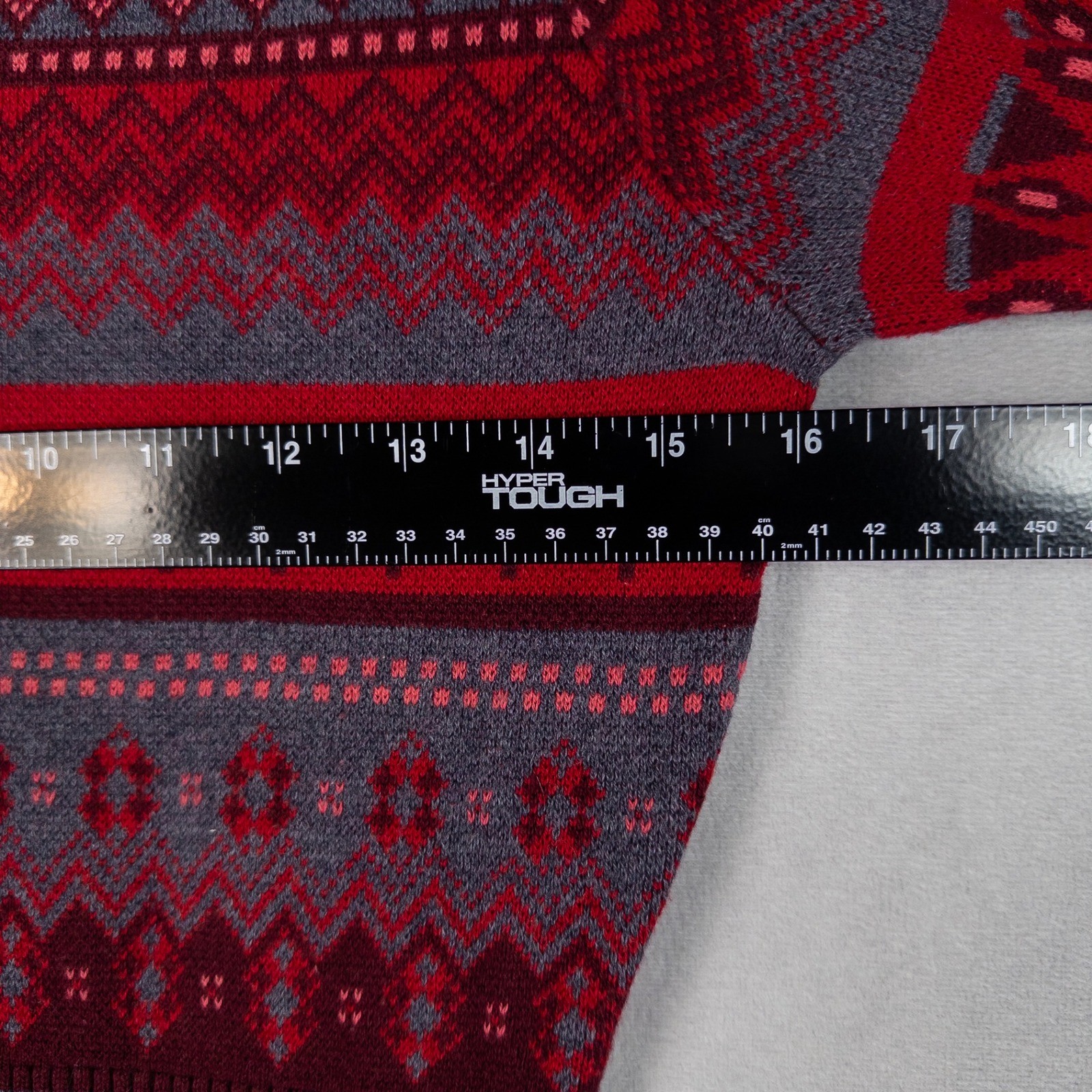 Athleta Womens Sweater Dress Small Red Grey Fair Isle Knit Split Neck 3/4 Sleeve