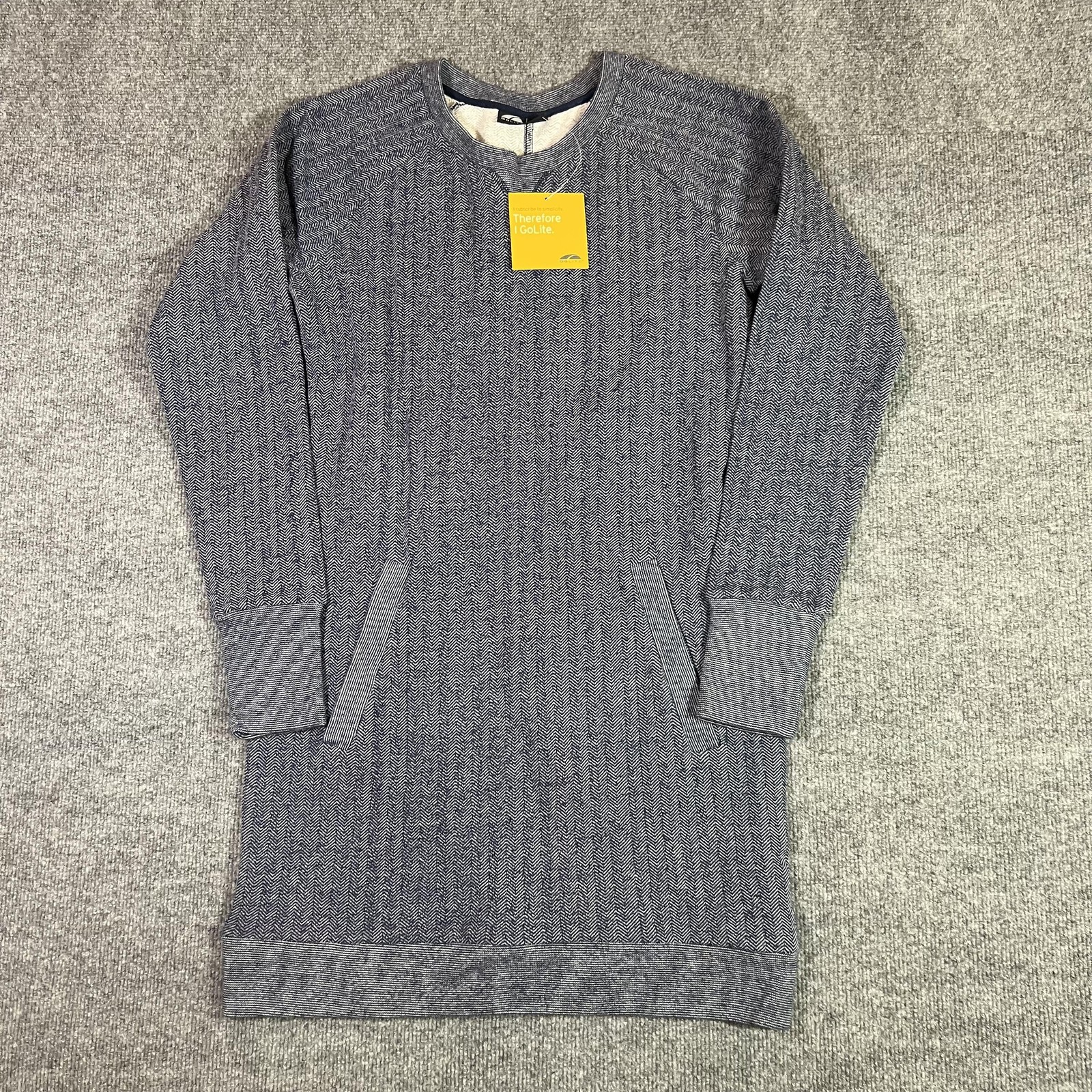 GoLite Boreum Hill Sweater Dress Womens Small Twilight Blue Herringbone Pockets