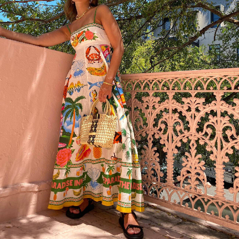 2025 Women’s Summer Maxi Dress Farm Floral Print Sleeveless Swing Anthro Rio