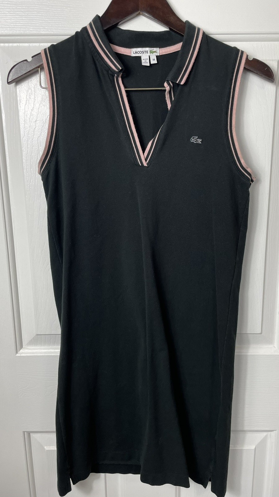 Lacoste Shirt Dress Womens 38 Medium Black Pink Sleeveless Polo Knit