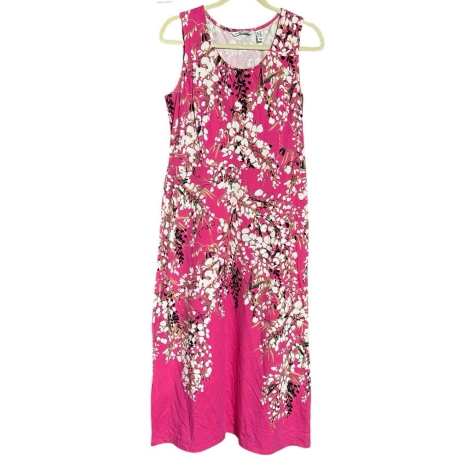 Isaac Mizrahi Live! Pink Floral Print Scoop Neck Maxi Dress Cotton Blend size Sm