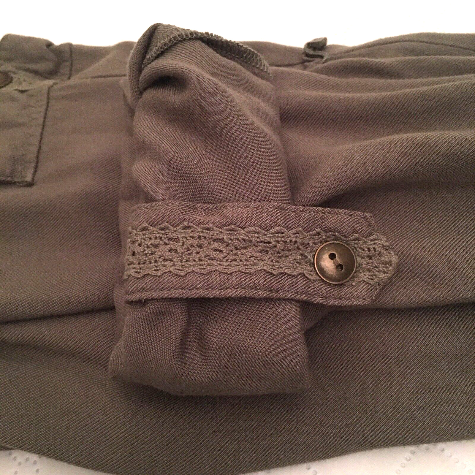 Matilda Jane Dress Button Women Medium Green Tree Canopy Roll Tab Slv Hi Lo Hem