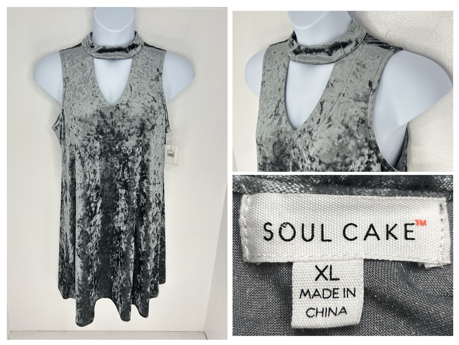 Soul Cake NWT Gray Velvet Dress Size XL Boho Festival Hippie Fairy Whimsigoth