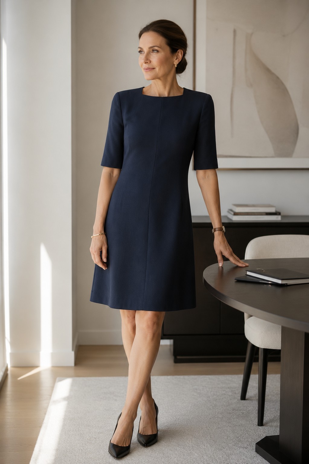 MM. LaFleur The Emily Square Neck Half Sleeve Dress Quiet Luxury Work Women’s 2