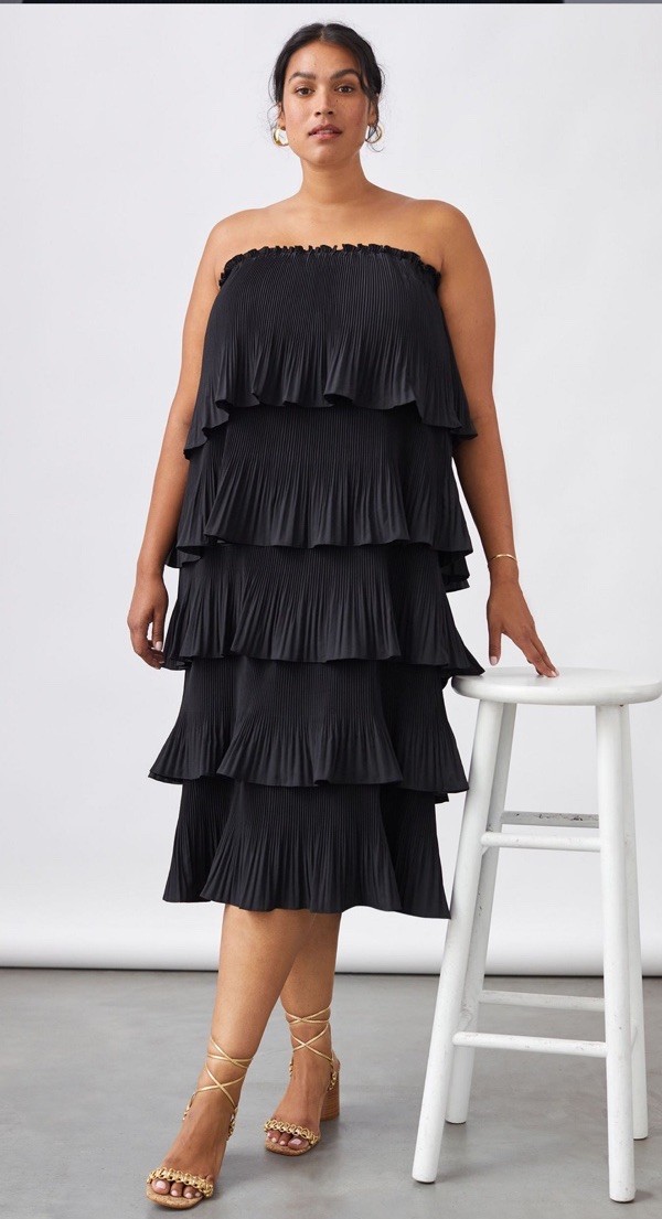 NWT Anthropologie size L midi dress in black layered strapless pleated Mare Mare