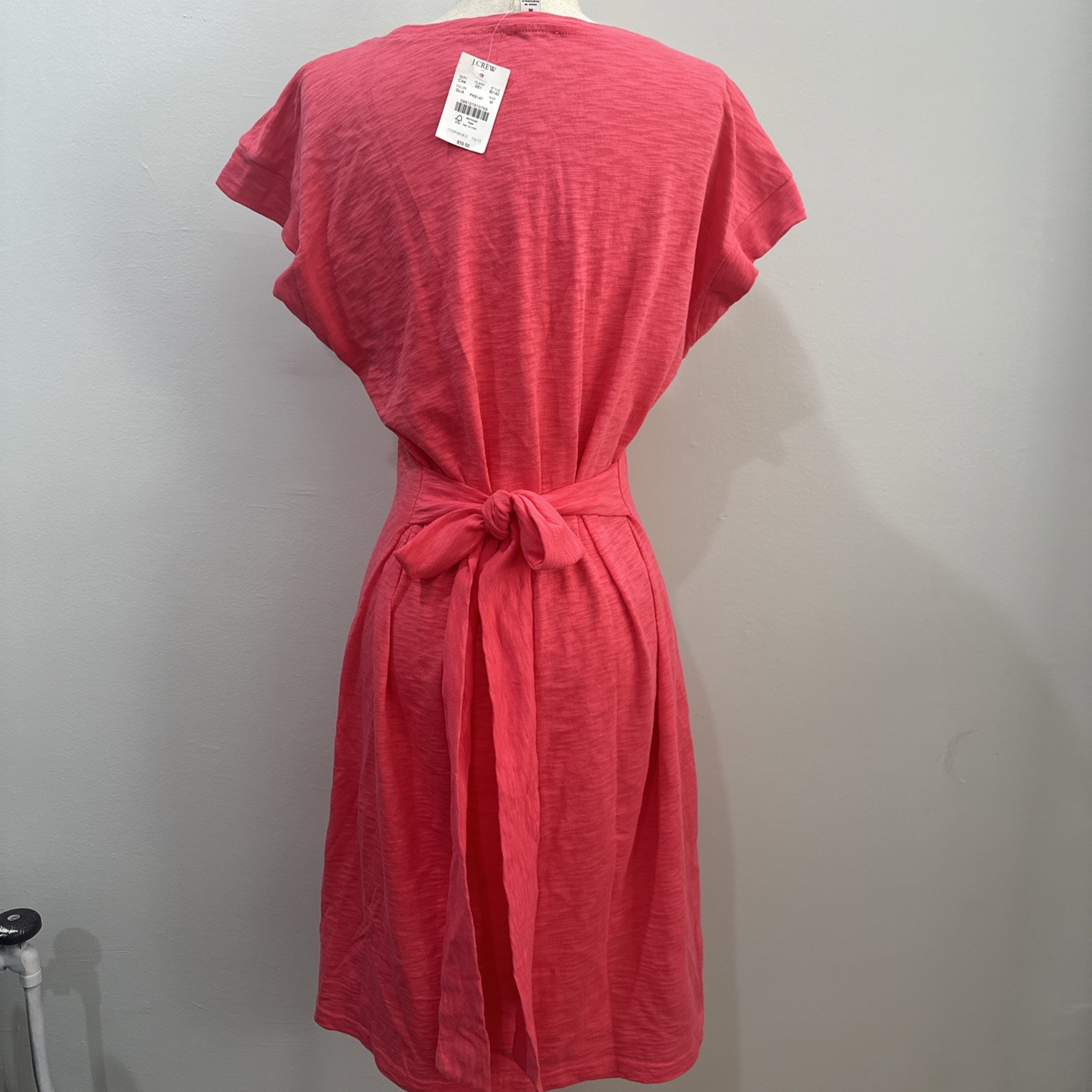 J. Crew Factory Womens 2X Short Sleeve Tie Waist T-Shirt Dress Cotton Red Pink