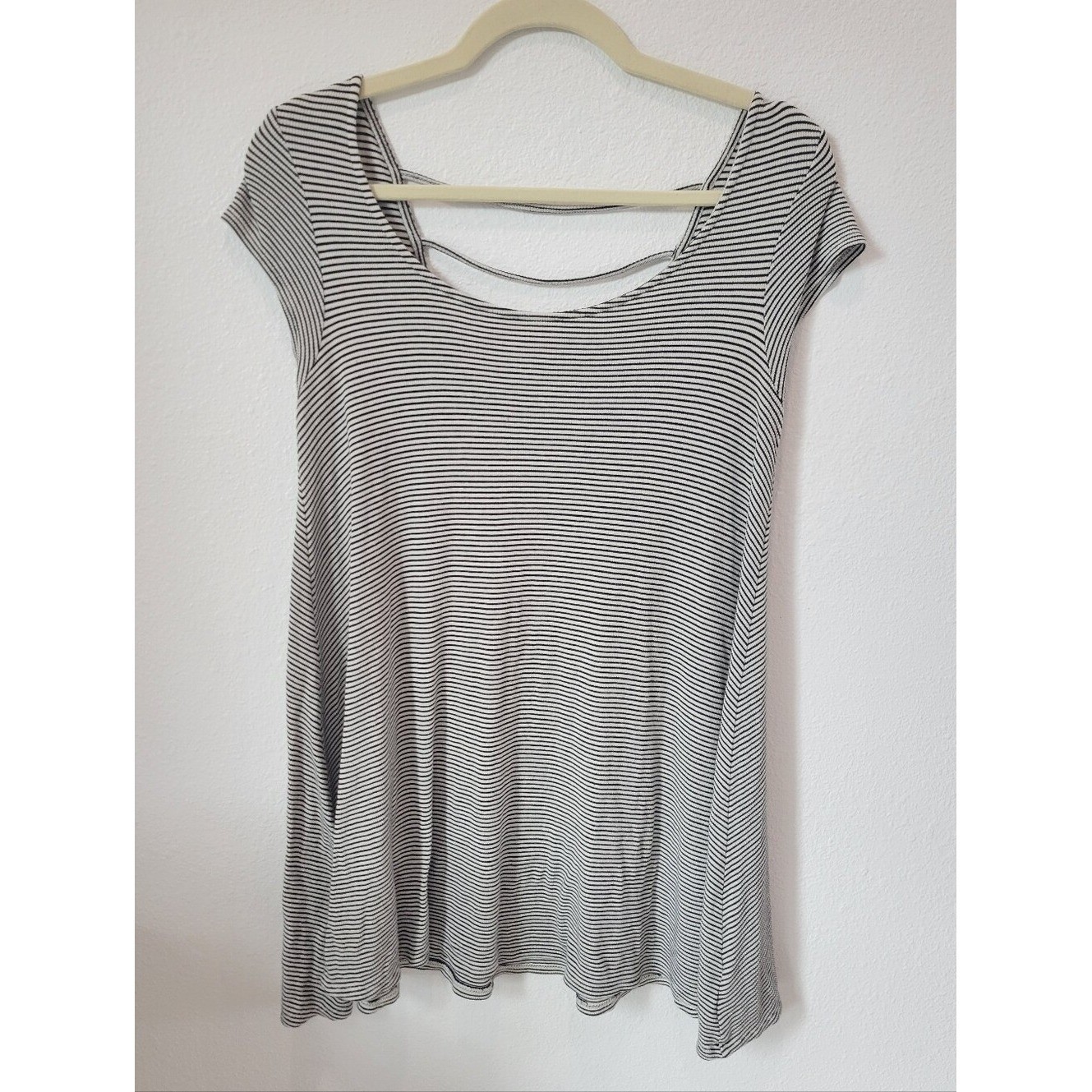 American Eagle Women M Striped Ribbed Mini Dress Open Back Stretch Tunic Top