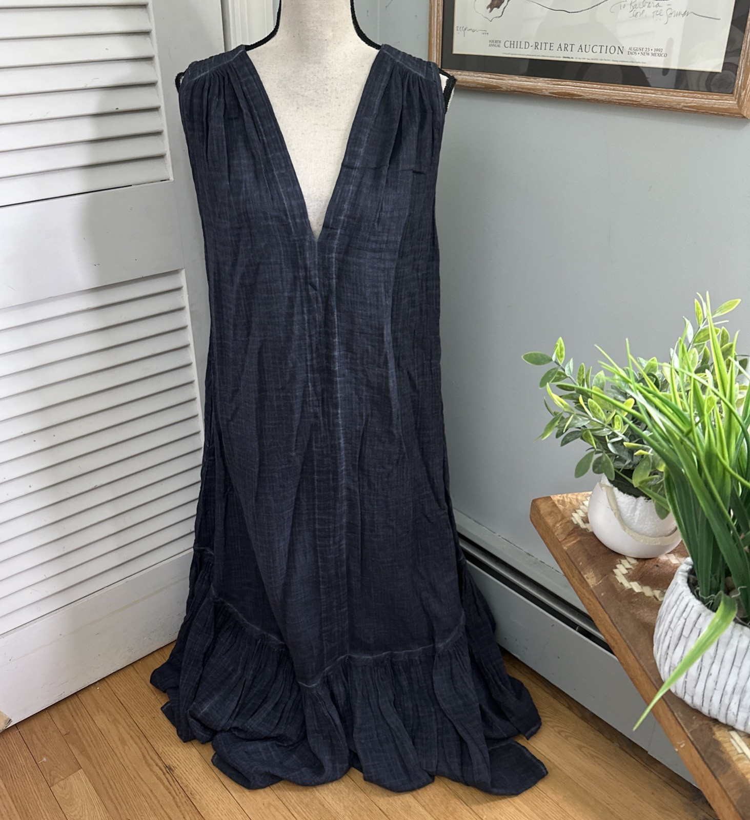 Ichiche Maxi Dress Womens One Size Gray Cotton Shift Minimalist Lagenlook Boho