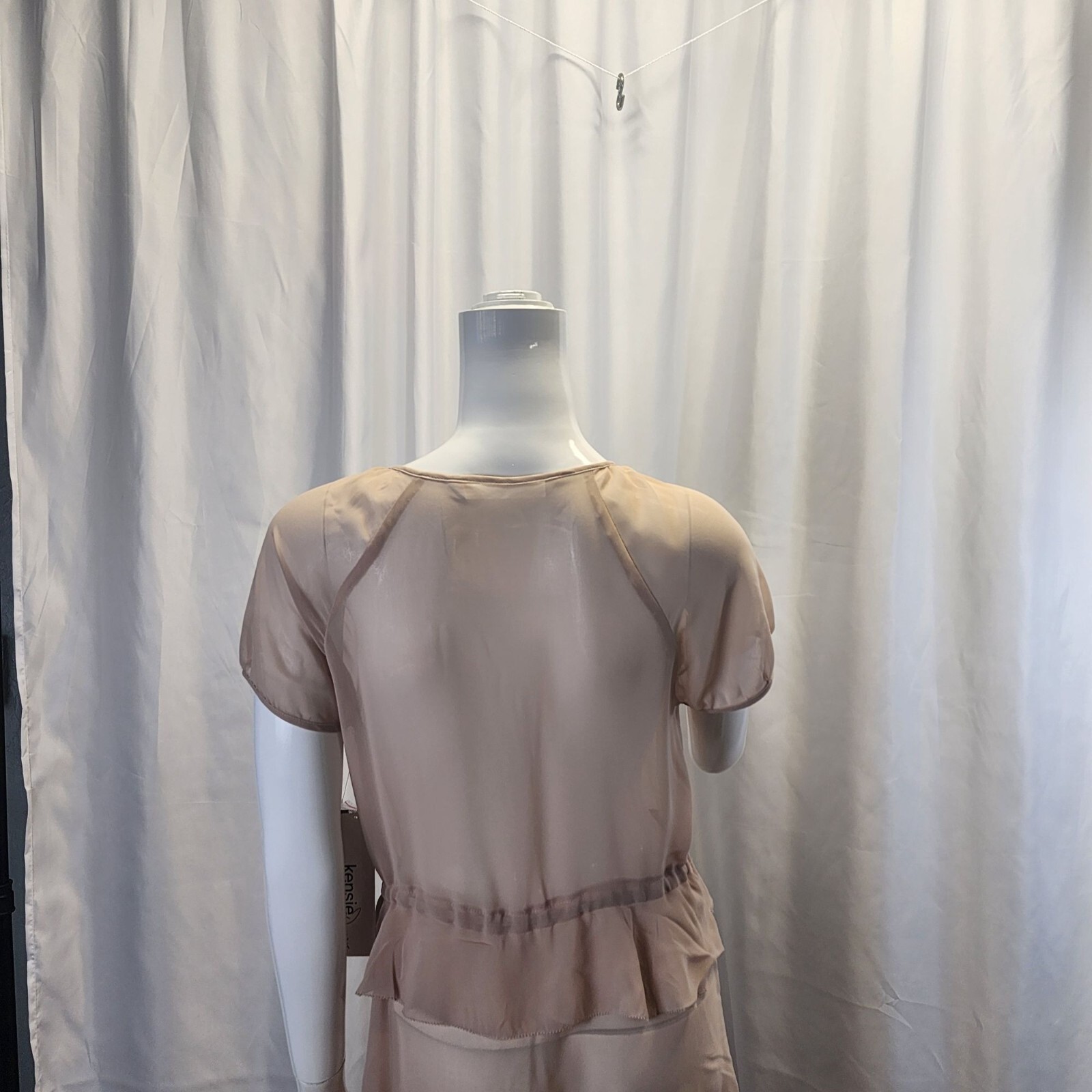 Sheer Button-Down Dress With Drawstring Waist & Ruffle Hem Size 6 Kensie NWT