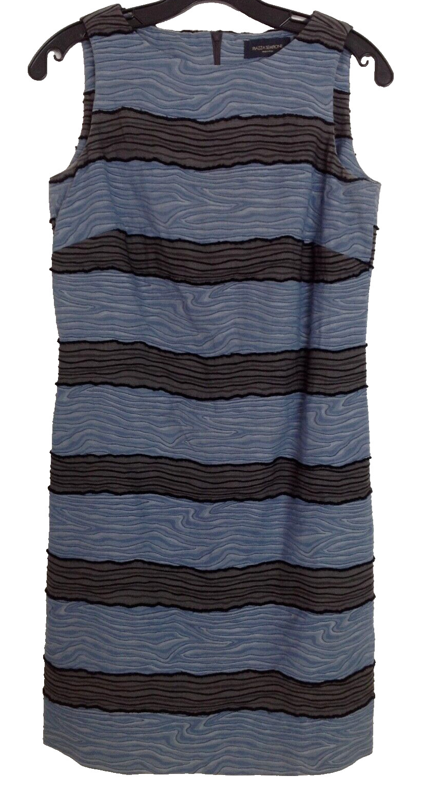 Piazza Sempione Gorgeous MCM Style Dress Blue & Black Stripes 40IT Neiman Marcus