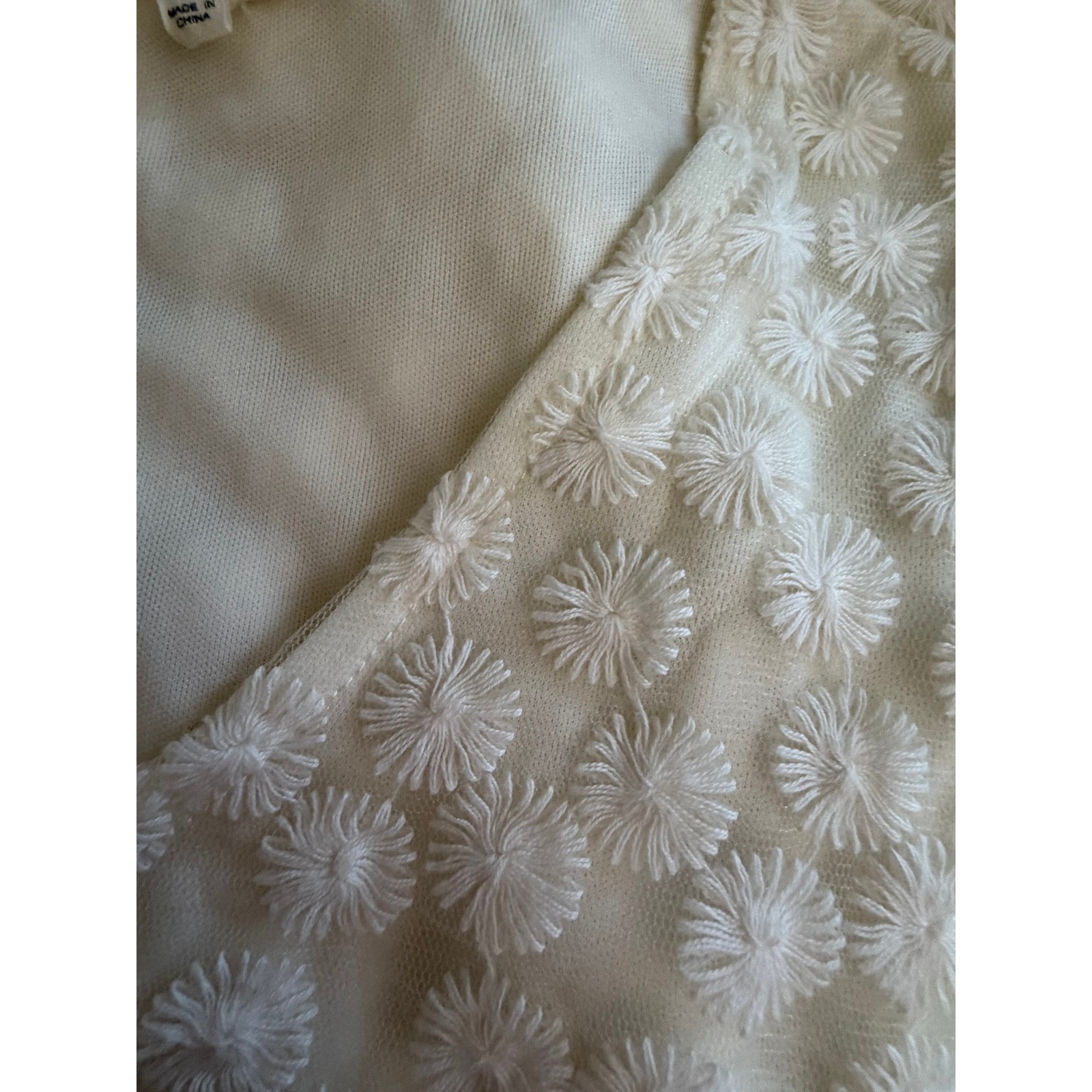 Indigo Soul White Floral Embroidered Mesh Bell Sleeve Fringe Shift Dress XL