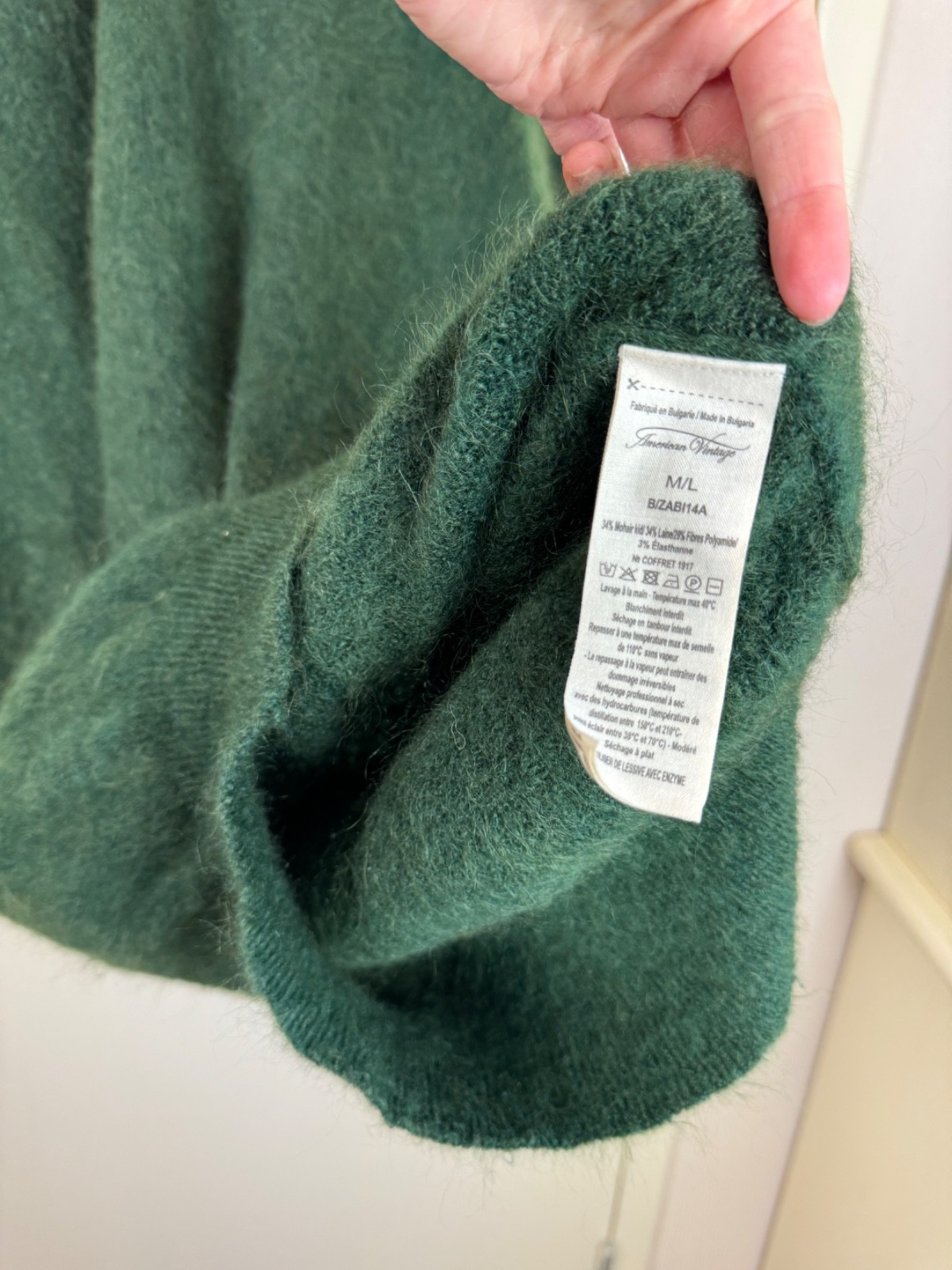 AMERICAN VINTAGE Mohair Wool Fluffy Maxi Sweater Dress Jumper Gown Green M/L