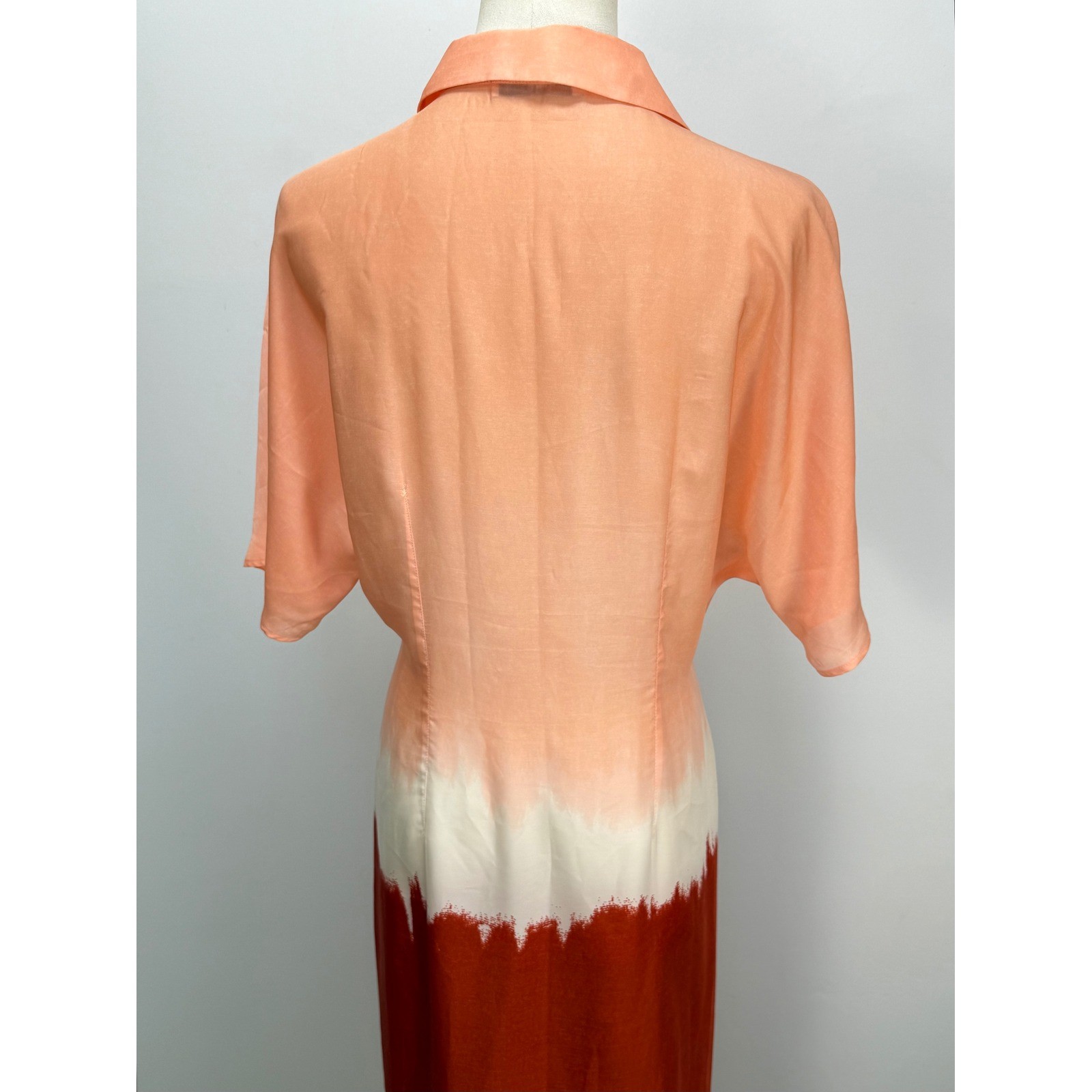 Anthropologie Mango Tie-Front Dip-Dye Midi Shirt Dress Peach Orange Rust Ombre