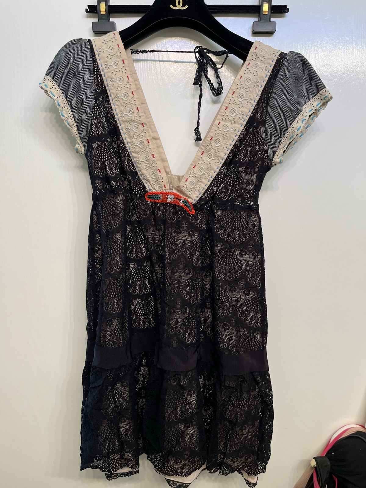FREE PEOPLE GORGEOUS EYELET LACE&BEADED DESIGN CLUB HOLIDAY PARTY BLK LACE DRESS