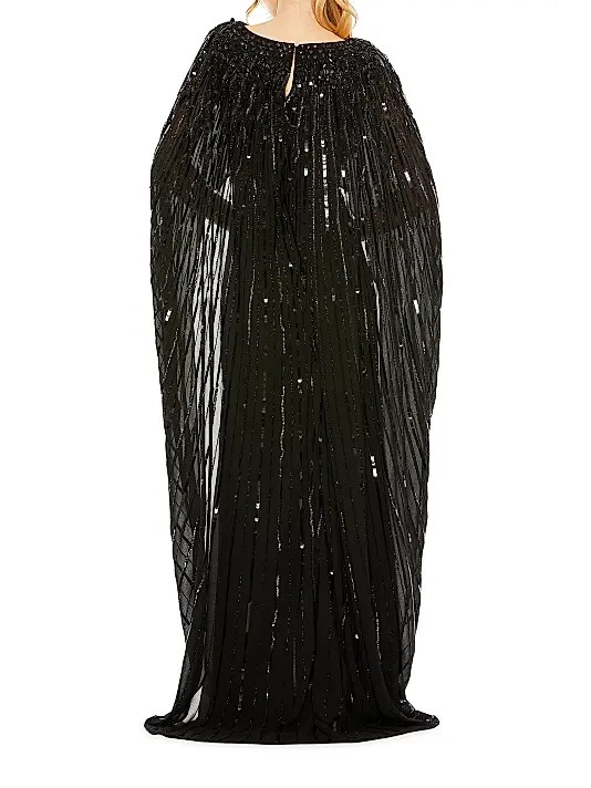 Mac Duggal Black Embellished Sequin Beaded Column Cape Gown Size 16 $798