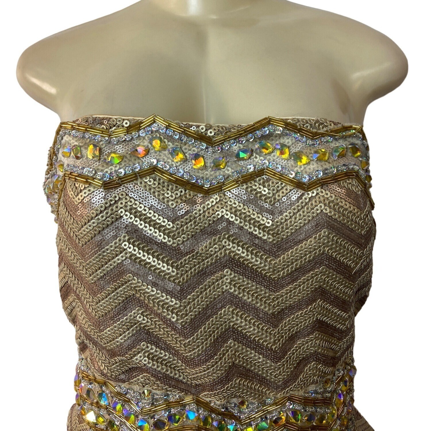 Clarisse Women’s Gold Sequined Bodycon Strapless Dress Sz 15/16 (EUR 46/47) – N
