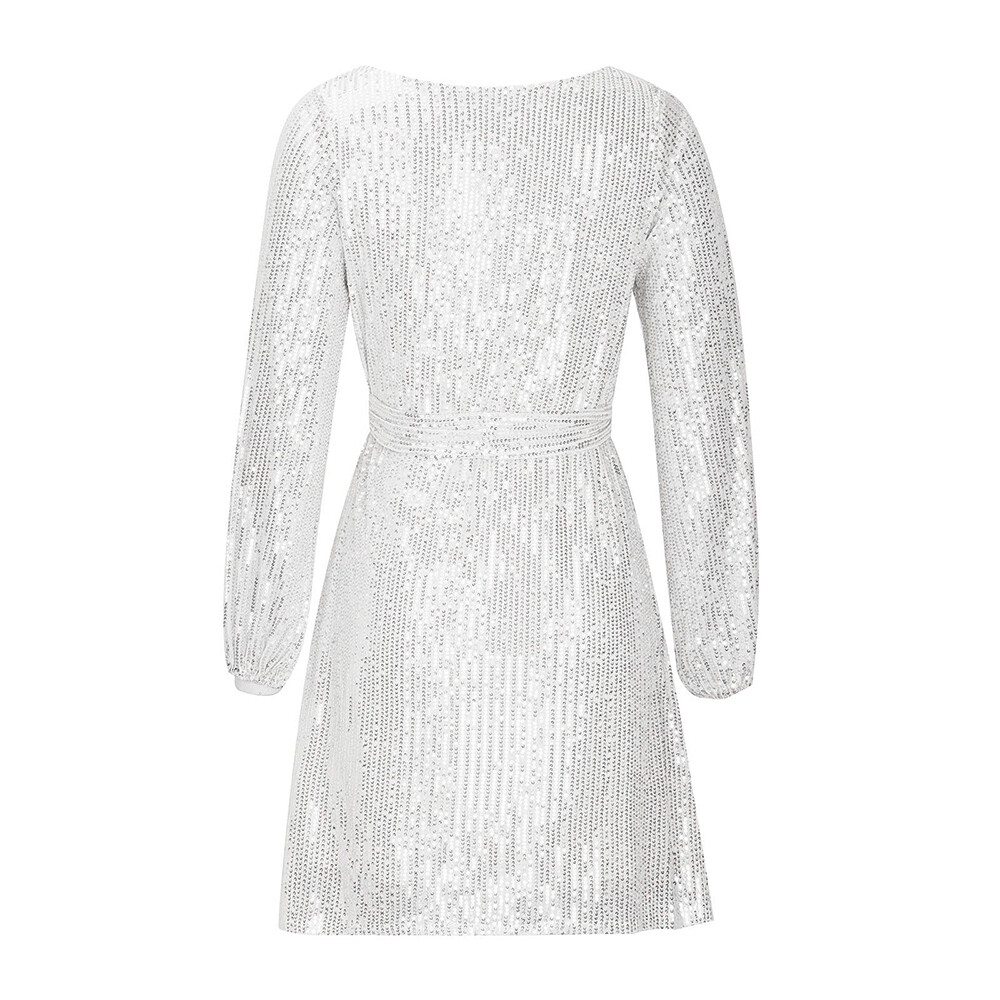 Women Sexy Sequin Shiny Long Sleeve Bodycon Mini Dress Ladies Evening Party Gown