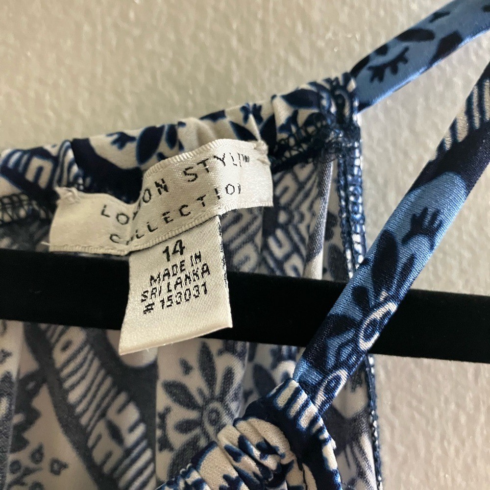 London Style Collection Blue and White Halter Dress size 14 NWT Maxi Length