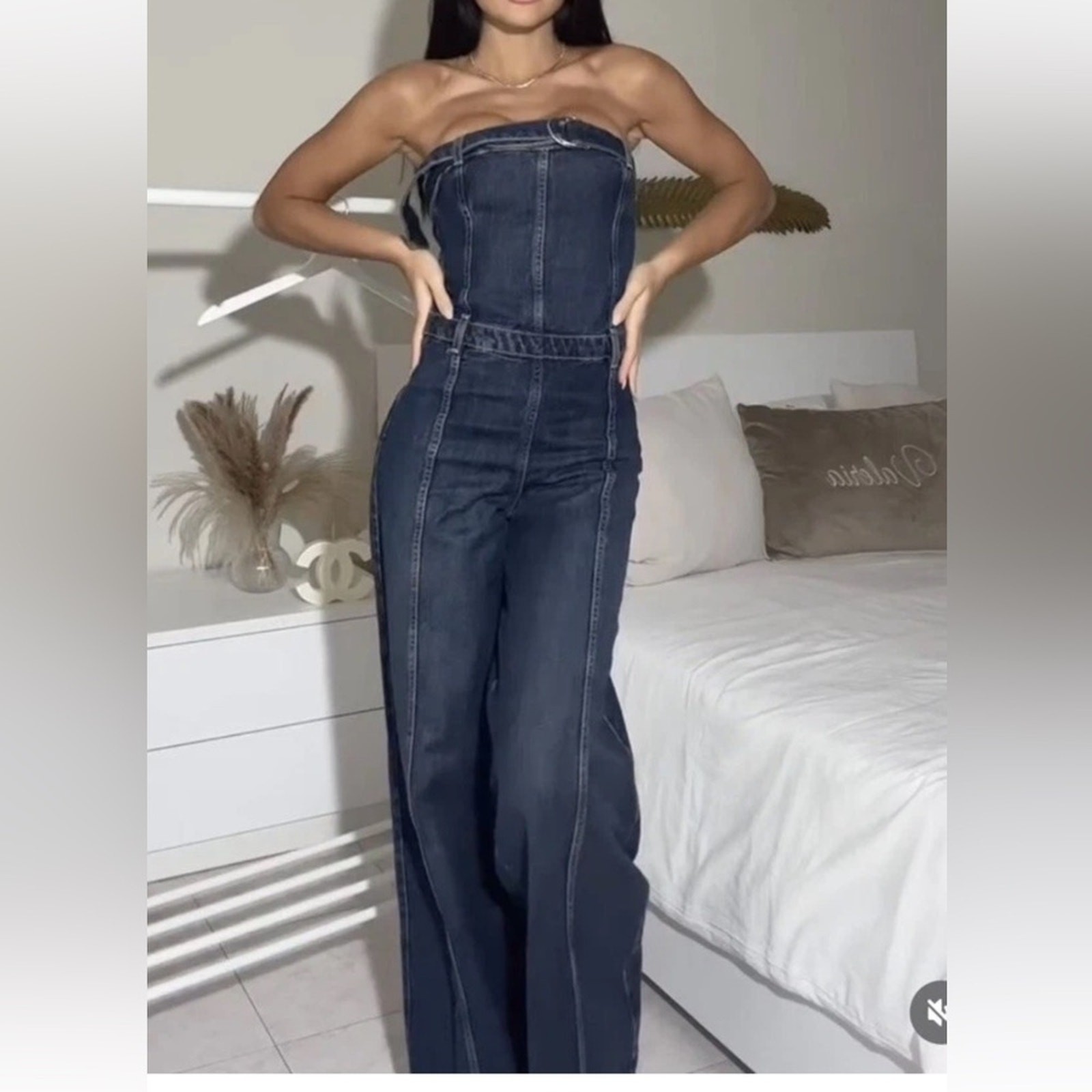 ZARA Strapless TRF Denim Flare jumpsuit 0541/239 small NWT