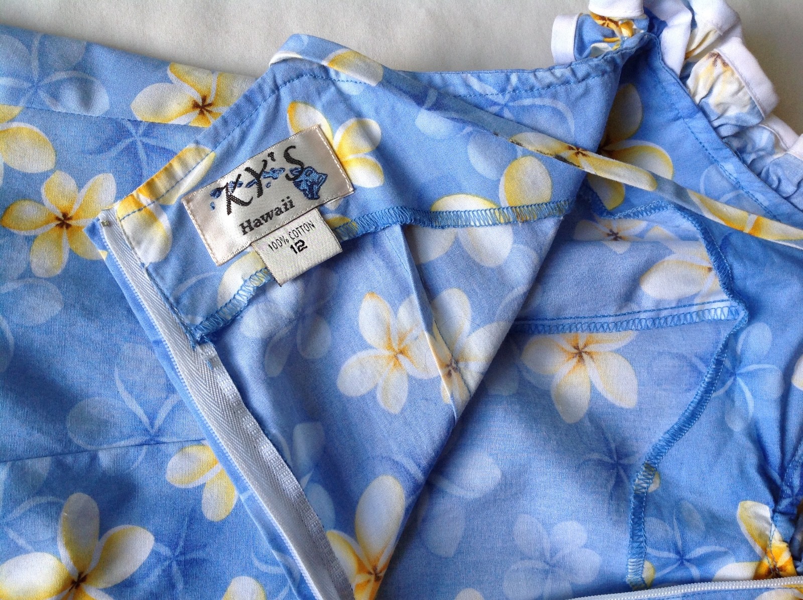 KY’s Hawaii Sz12 Junior Cotton Spaghetti Straps Ruffle Dress Blue Floral vintage