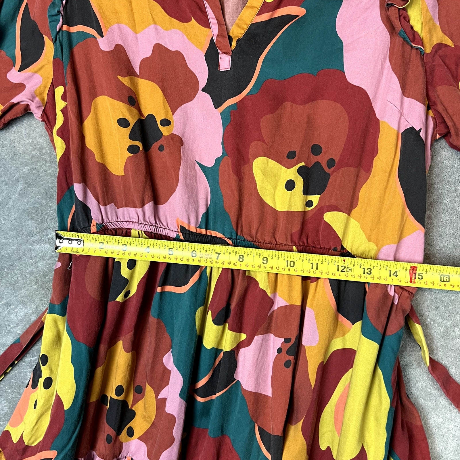 Marine Layer Elise Exploded Floral Ruffle Tiered Mini Dress Tie Sash Women’s XL