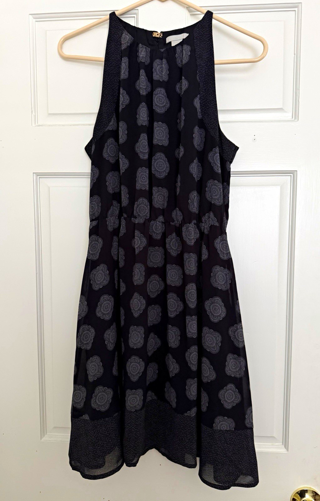 H&M Halter Dress Womens 8 Black White Geometric Medallion Keyhole Lined Boho