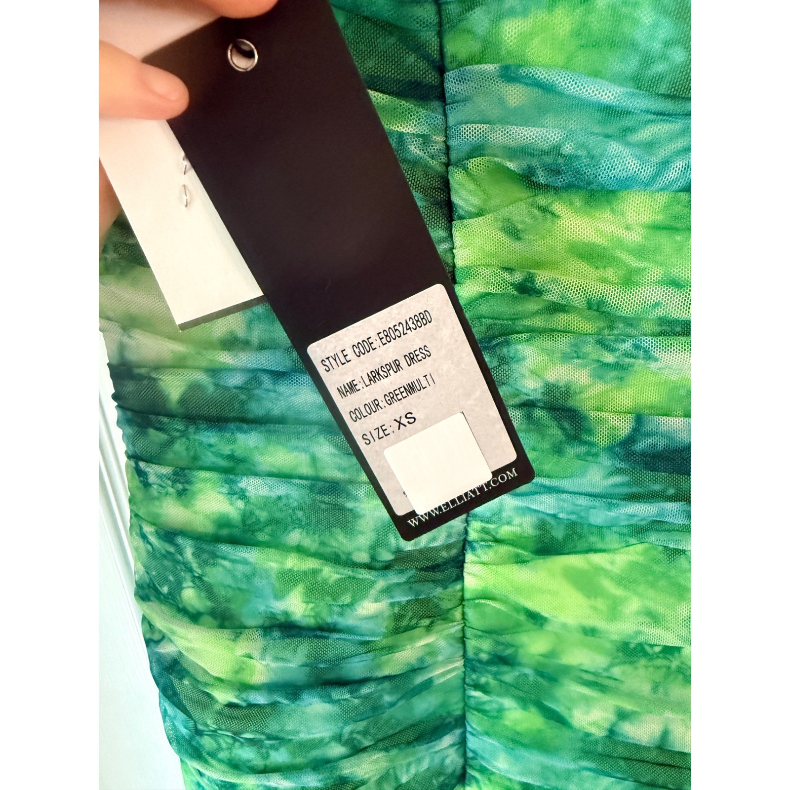 ELLIATT Larkspur Printed Mesh U Wire Dress Green Multi Strapless Bodycon XS