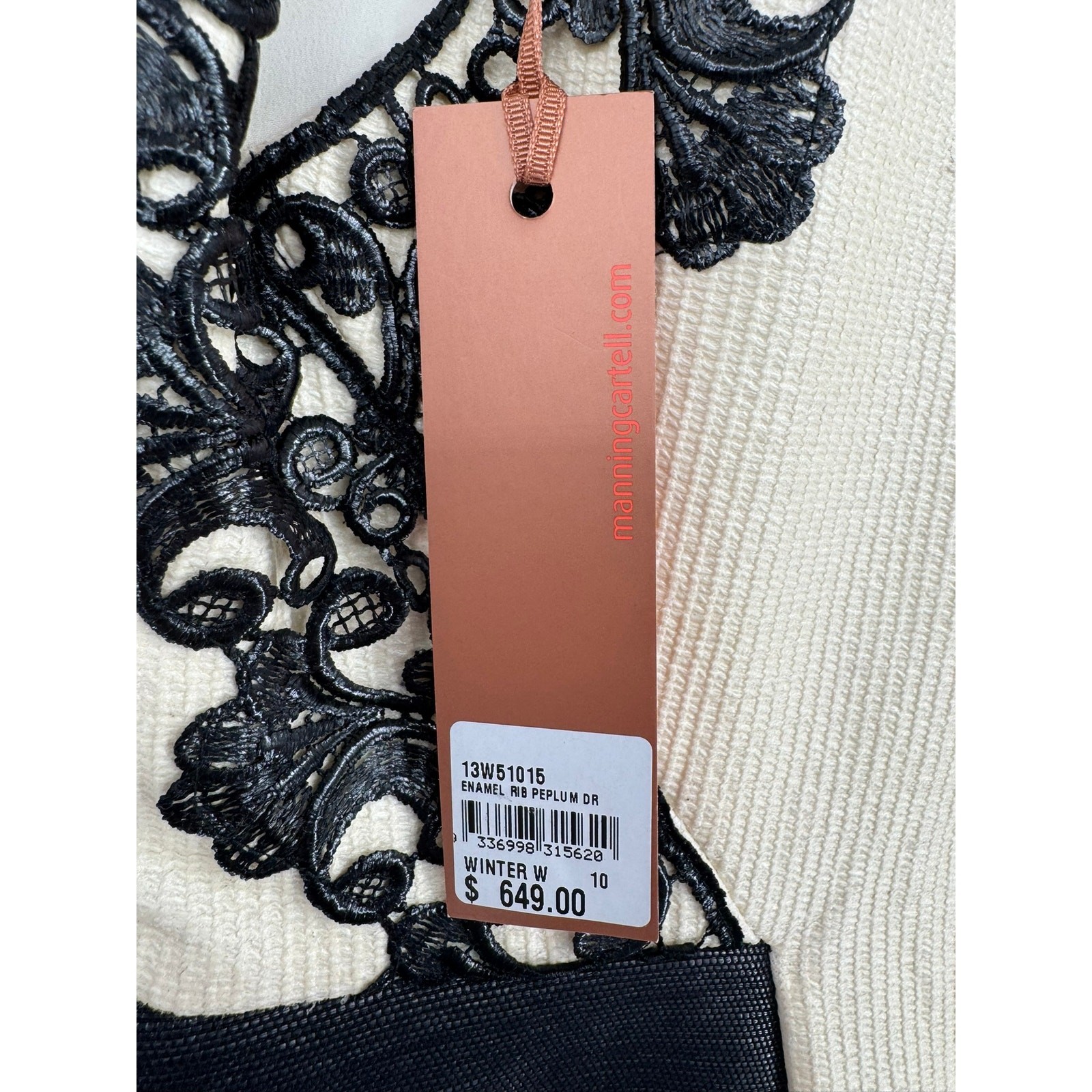 Manning Cartell Enamel Peplum Crochet Cocktail Dress Womens 10 Cream Black NEW